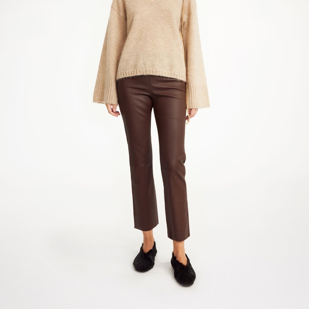NWT Malene Birger Florentina Lamb Leather Trousers in Chesnut, Size 42, US 12